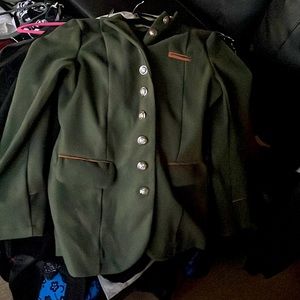 Military inspired forest green jack with metal buttons